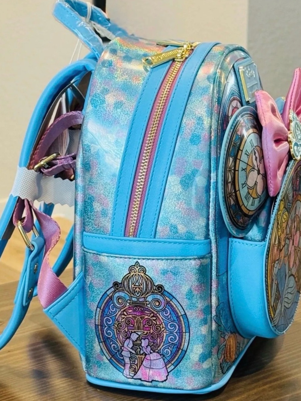 Loungefly Disney Cinderella Blue & Pink Glitter Mini Backpack - Picture 2 of 7